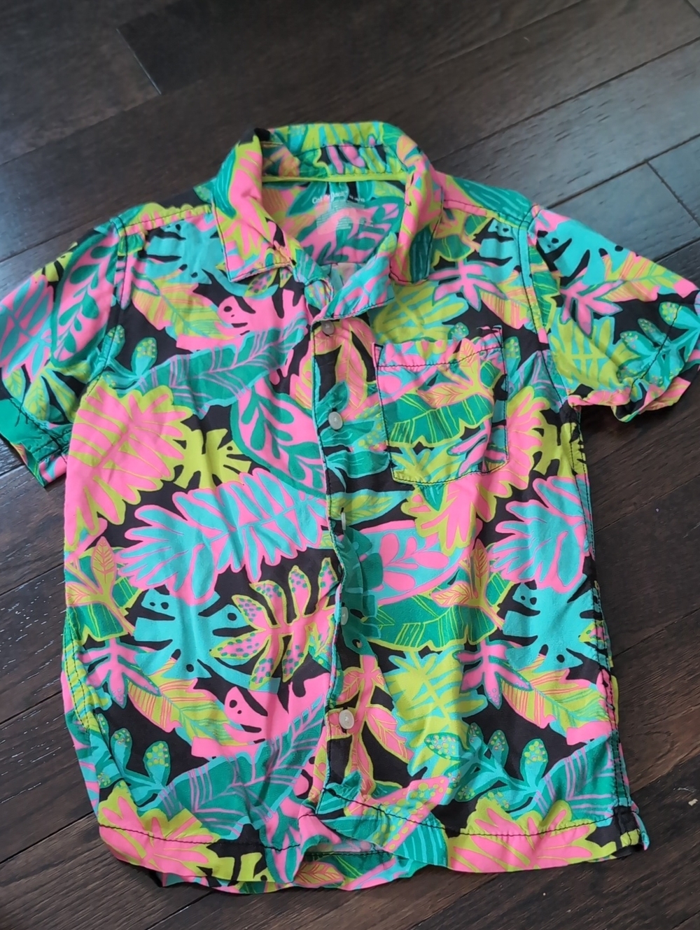 EUC Cat & Jack Neon Tropical Leaf Print Button-Down Shirt XS